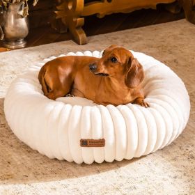 MEWOOFUN Donut Dog Bed For Small Dogs - Calming Round Fluffy Pet Bed With Non-Slip Bottom, Washable Puppy & Kitten Bed 25x25x7 Inch, Cream