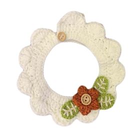 White Flower Pet Knitted Collar Handmade Crochet Dog Necktie Collar Cute Scarf Necklace Bandana Bib