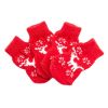 4 Pcs Christmas Red Elk Knitted Dog Socks Paw Protection for Puppy Indoor Wear