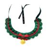 Green Red Handmade Crochet Dog Collar; Knotbow Dog Christmas Jingle Bell Necklace