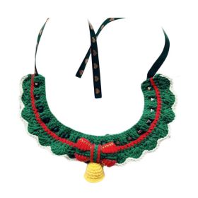 Green Red Handmade Crochet Dog Collar; Knotbow Dog Christmas Jingle Bell Necklace