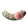Handmade Crochet Pink Flower Dog Collar Green Small Dog Necklace 9.8 inch