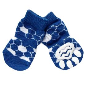 4 Pcs Blue Football Knitted Dog Socks Paw Protection for Puppy Indoor Wear
