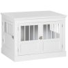Wooden Dog Crate End Table, White, Triple Doors for Small Dogs