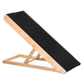 PawHut Foldable Pet Ramp with Non-slip Carpet Height Adjustable Pine Wood for Dogs Black
