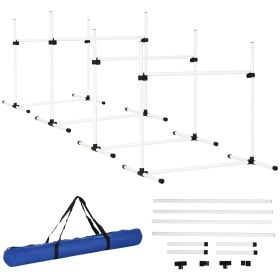 Dog Agility Training Equipment, 4 Piece Set with Adjustable Height White Jump Bars