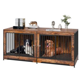 75" Dog Crate Furniture Extra Large Double Crate Furniture with Divider & Double Doors