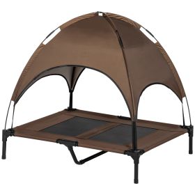 36" x 30" Elevated Portable Dog Cot/Bed with UV Protection Canopy Shade, Coffee