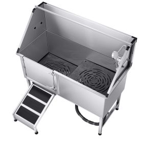 Stainless Steel Dog Washing Station, 62 inch Pet Grooming Tub w/ Ramp