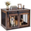 31.5" Dog Crate Furniture w/ Sliding Barn Door, Kennel End Table - Rustic Brown