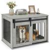 31.5" Dog Crate Furniture w/ Sliding Barn Door, Kennel End Table - Gray