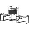 3 Height Adjustable Dog Bowl Stand with 2 Feeding Stations and Storage Bin, Black