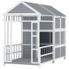 Large Wooden Outdoor Dog House with Porch, Storage Cabinet, & Weatherproof Roof,
