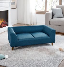 Dog sofa with backrest and armrests, modern rectangular, soft cushion comfortable,-BLUE