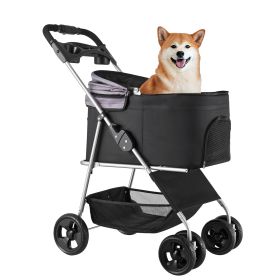 35 lbs Weight Capacity, Foldable Dog Stroller Cart with Mesh Windows
