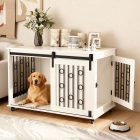 39.37''  Wooden Dog Crate Furniture w/ Sliding Barn Door and Side Door, Kennel End Table
