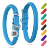 Ultra Soft Rolled Leather Small Dog Collar; Padded Dog Collar 10-13 inch Neck, Color: Blue