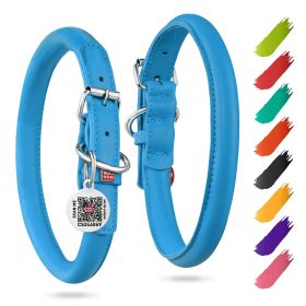 Ultra Soft Rolled Leather Small Dog Collar; Padded Dog Collar 10-13 inch Neck, Color: Blue