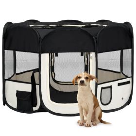 Foldable Dog Playpen Black & Cream Polyester and Steel Frame