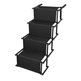 Foldable Dog Ramp 4 Step Collapsible Non Slip Stairs for Car Trucks SUV 176LBS Load Oxford Fabric Steel Ladders with Straps Tether Clip