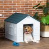 Plastic Dog House, Indoor Outdoor with Door Water Resistant Shelter, Blue