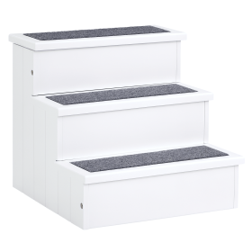 Wooden 3-step Carpeted Non Slip Dog Stairs-White