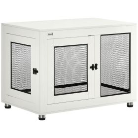 Dog Crate End Table with Water-resistant Cushion for Large Medium Dogs, White