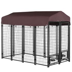 Outdoor Dog Kennel, Welded Wire Steel Fence, Rotating Bowl Holders