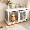 39.37''  Wooden Dog Crate Furniture w/ Sliding Barn Door and Side Door, Kennel End Table