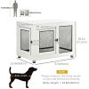Dog Crate End Table with Water-resistant Cushion for Large Medium Dogs, White