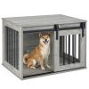 31.5" Dog Crate Furniture w/ Sliding Barn Door, Kennel End Table - Gray