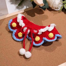 Red Christmas Knitted Handmade Dog Collar; New Year Necklace