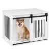 31.5" Dog Crate Furniture w/ Sliding Barn Door, Kennel End Table - White
