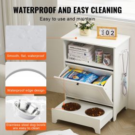 Dog Feeding Station with Tilt Out Storage Cabinet and 2 Stainless Steel Elevated Bowls