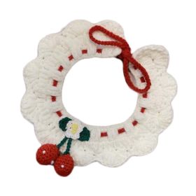Handmade Knitted Dog Collar White & Cherry Necklace