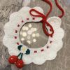 Handmade Knitted Dog Collar White & Cherry Necklace