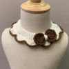 Handmade Knitted Dog Collar White & Brown Bowknot Necklace