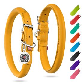 Ultra Soft Rolled Leather Large Dog Collar Soft Padded 18-21 inch Neck Color:  Yellow