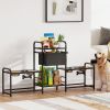3 Height Adjustable Dog Bowl Stand with 2 Feeding Stations and Storage Bin, Black