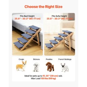 Wooden 5-Step Dog Stairs for Bed & Sofa, 150lbs Load Capacity, Fold Flat Design