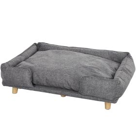 Raised Dog Couch with Washable Cushion and Anti-slip Foot Pads, Dark Grey