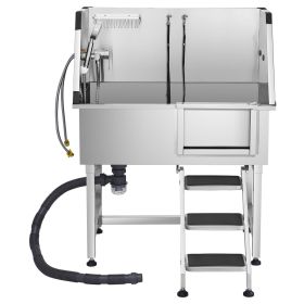 38 Inch Stainless Steel Dog Washing Station, Pet Grooming Tub with Hot & Cold Faucet, Showerhead, Home Wash Sink