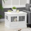 Wooden Dog Crate End Table, White, Triple Doors for Small Dogs