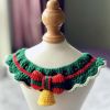 Green Red Handmade Crochet Dog Collar; Knotbow Dog Christmas Jingle Bell Necklace