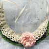 Handmade Crochet Pink Flower Dog Collar Green Small Dog Necklace 9.8 inch