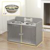 Grey PawHut Feeding Station with Elevated Dog Bowls
