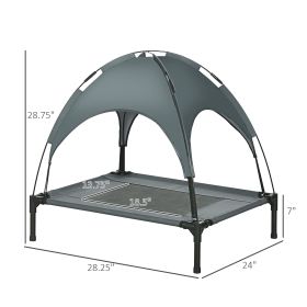 30" x 24" x 28" Elevated Dog Camping Bed/Cot; with UV Protection Shade Canopy, Gray