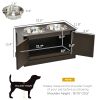 Elevated Feeding Station with Two Stainless Steel Bowls and Storage, Coffee