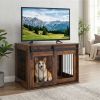 31.5" Dog Crate Furniture w/ Sliding Barn Door, Kennel End Table - Rustic Brown