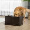 Elevated Feeding Station with Two Stainless Steel Bowls and Storage, Coffee